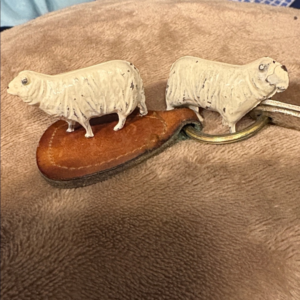 Antique Cast Lead Metal Sheep Hollow 2pc Toy Figurine unmarked